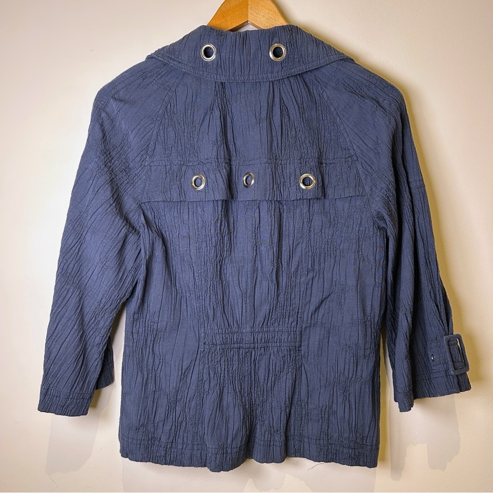 Piccadilly Vintage Navy Blue Lagenlook Crinkle Texture Jacket With Grommets Sz 6 - Picture 2 of 8